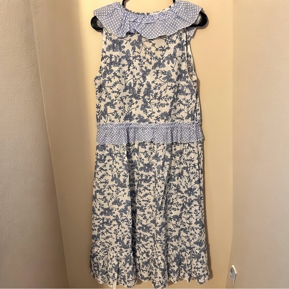 Floral Sleeveless Cotton Dress with Ruffle Collar - Picture 3 of 7